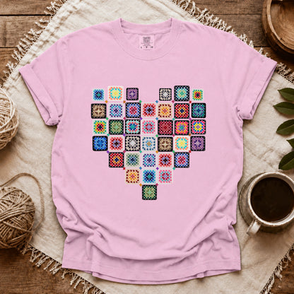 Comfort Colors Granny Squares Heart  T-shirt