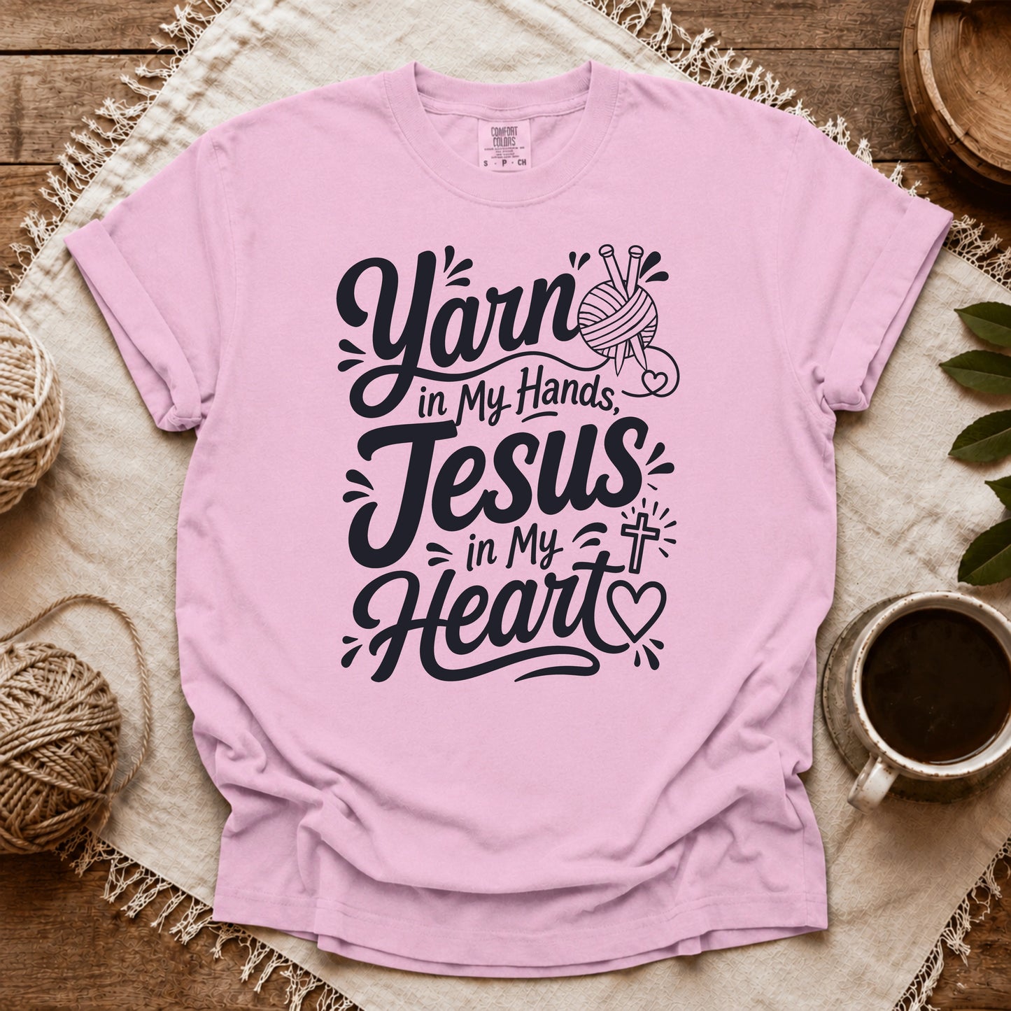 Comfort Colors Yarn In Hand, Jesus In Heart T-shirt