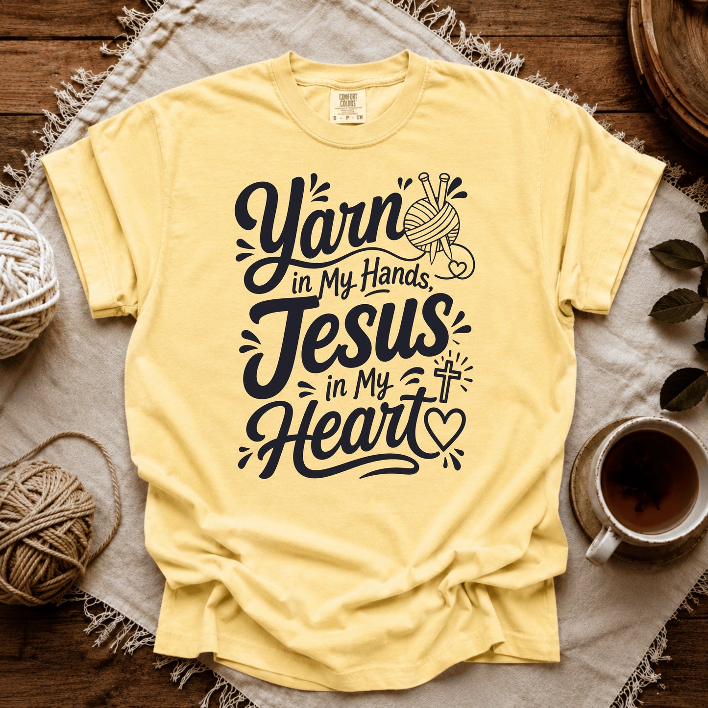 Comfort Colors Yarn In Hand, Jesus In Heart T-shirt