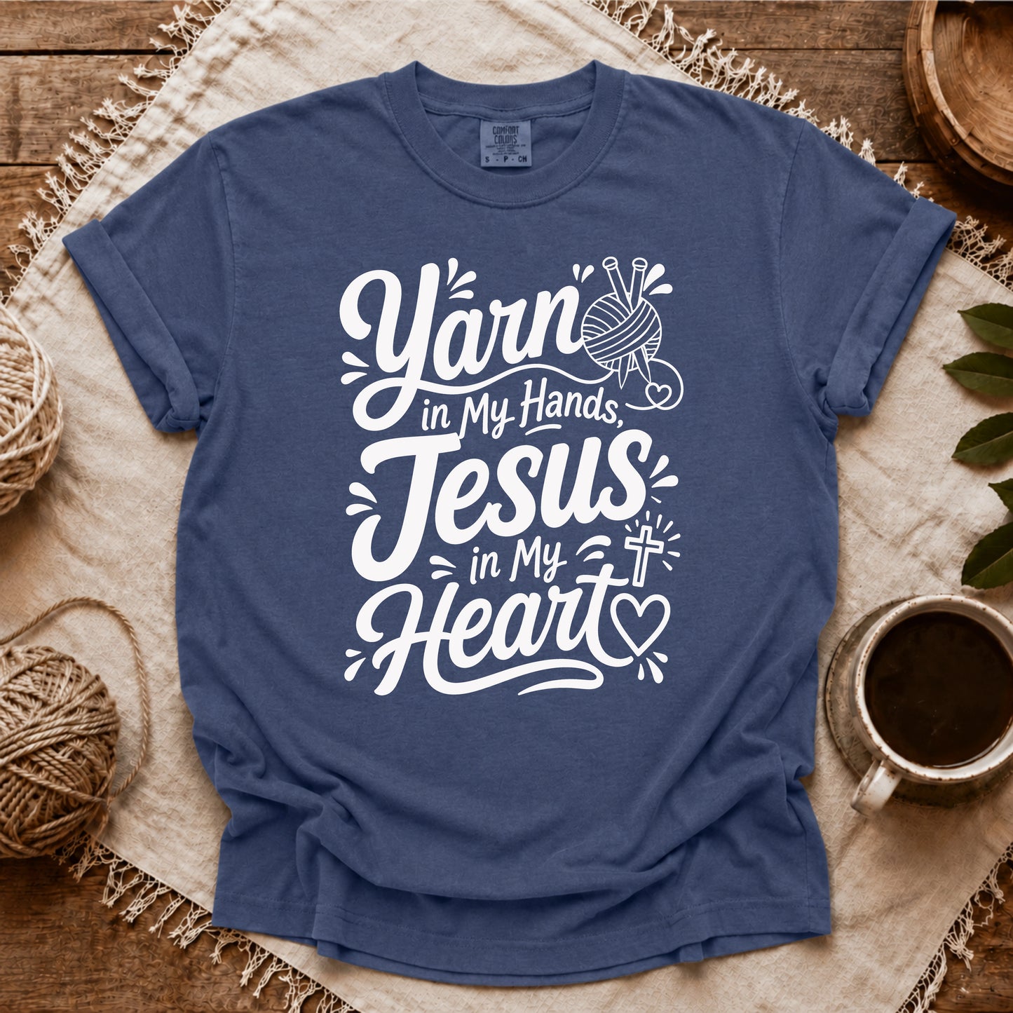 Comfort Colors Yarn In Hand, Jesus In Heart T-shirt