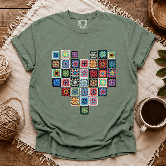 Comfort Colors Granny Squares Heart  T-shirt
