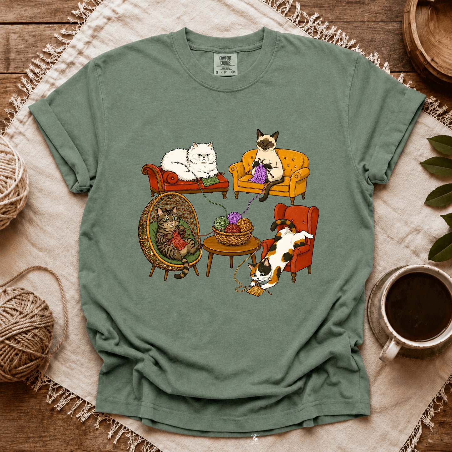 Comfort Colors Knitting Cat Com T-shirt