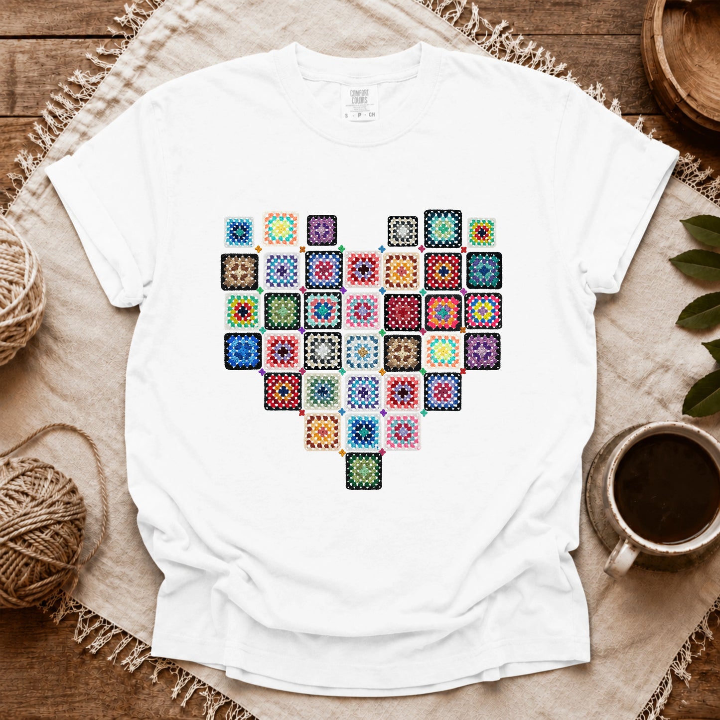 Comfort Colors Granny Squares Heart  T-shirt