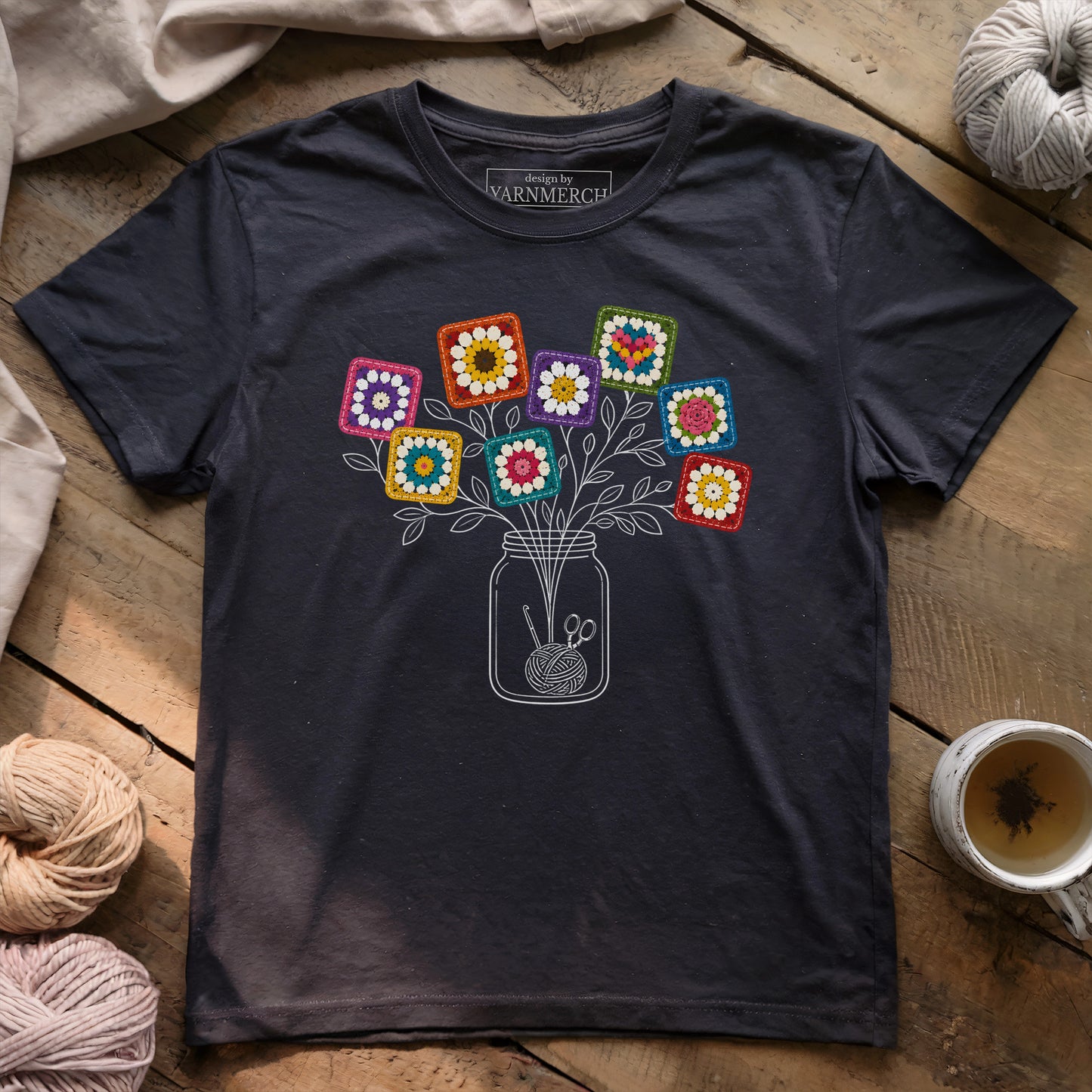 Colorful Granny Square Flower Jar T-shirt