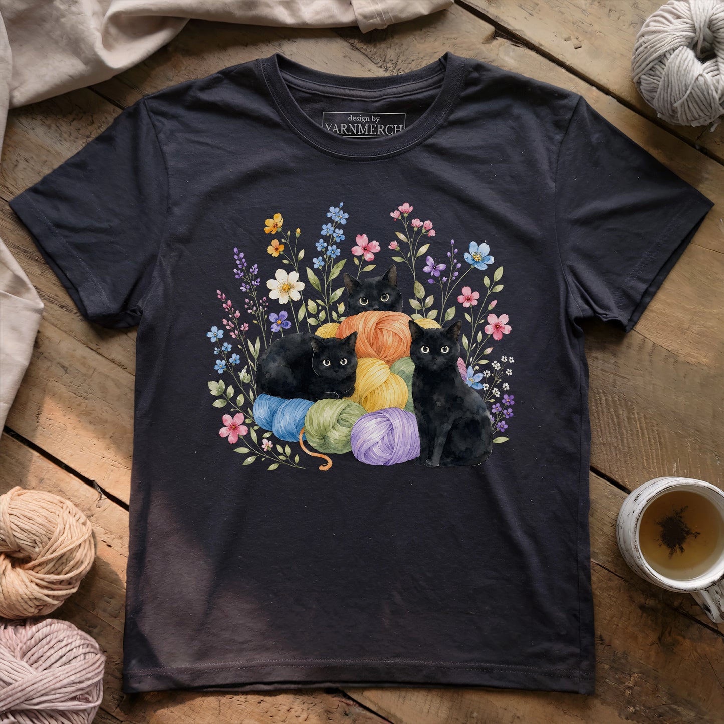 I Like Yarn, Flowers And. Three Cats T-shirt