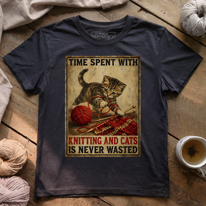 Knitting And Cats Is Never Wasted T-shirt