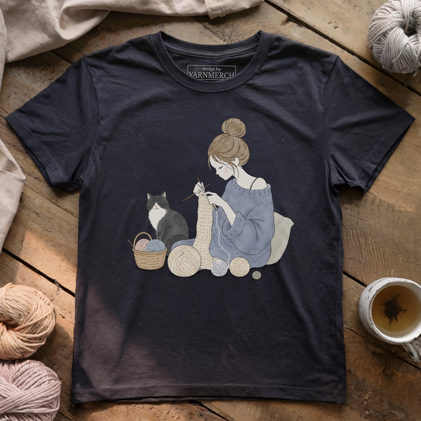 Knitting Lady And Cat T-shirt