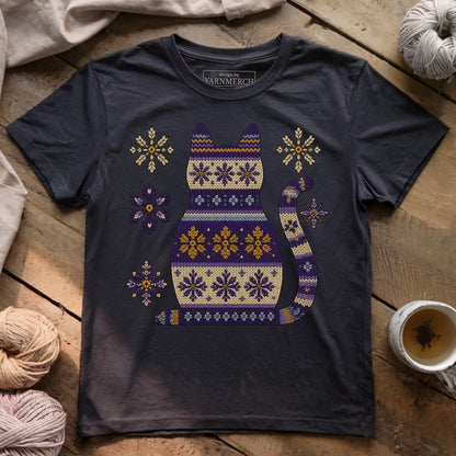 Lavender Knitting Cat T-shirt
