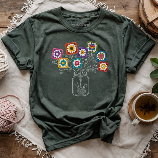 Colorful Granny Square Flower Jar T-shirt