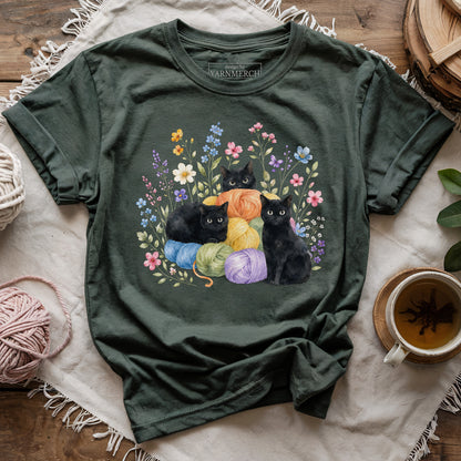 I Like Yarn, Flowers And. Three Cats T-shirt