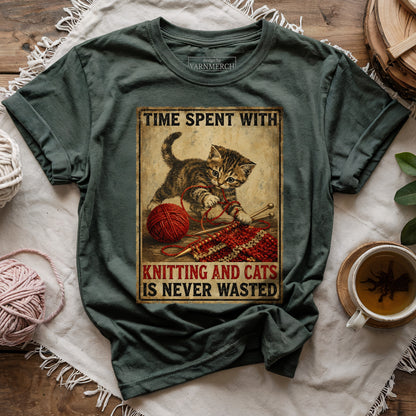 Knitting And Cats Is Never Wasted T-shirt