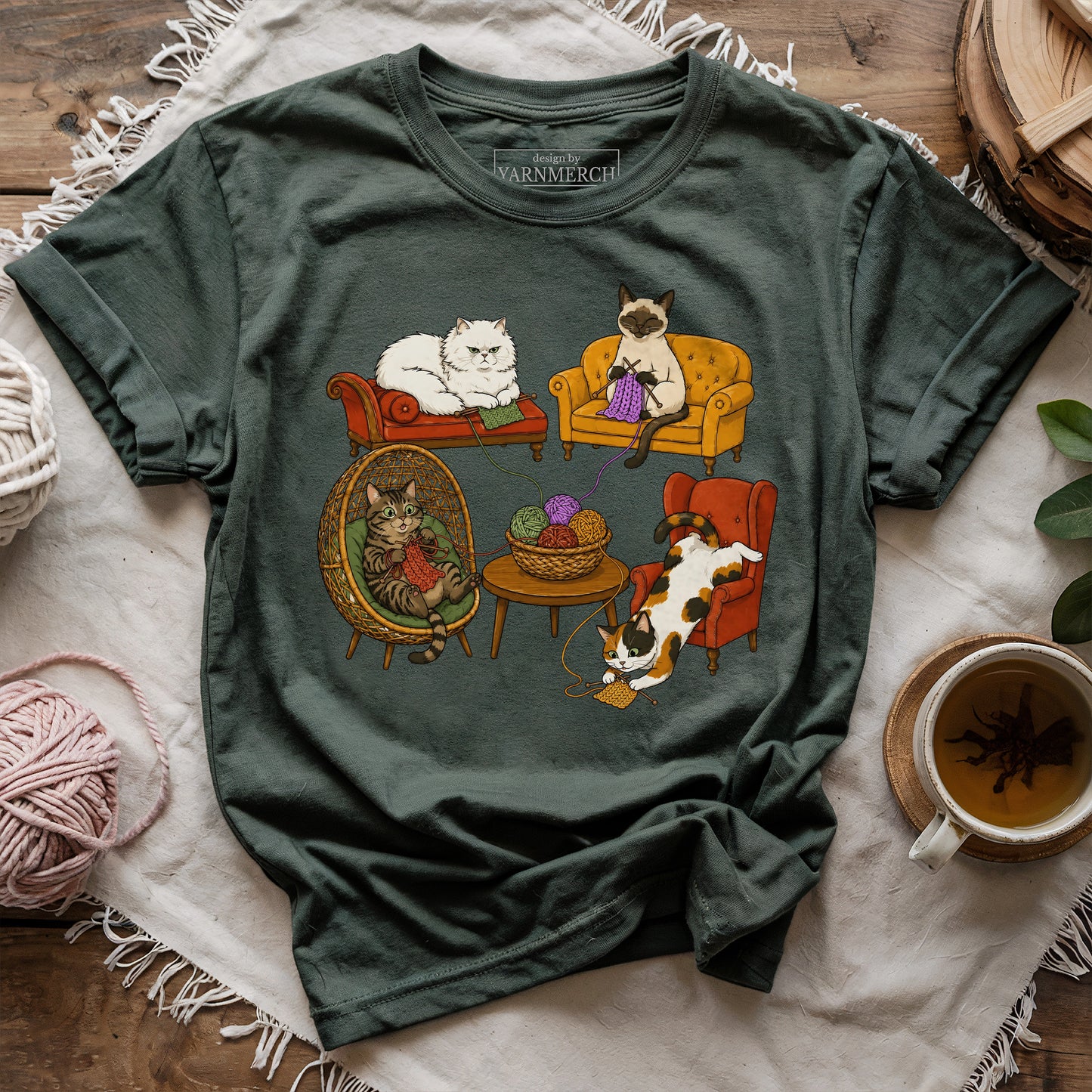 Knitting Cat Com T-shirt