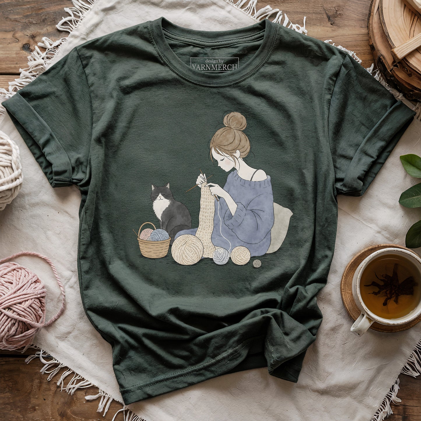 Knitting Lady And Cat T-shirt