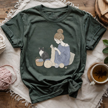 Knitting Lady And Cat T-shirt