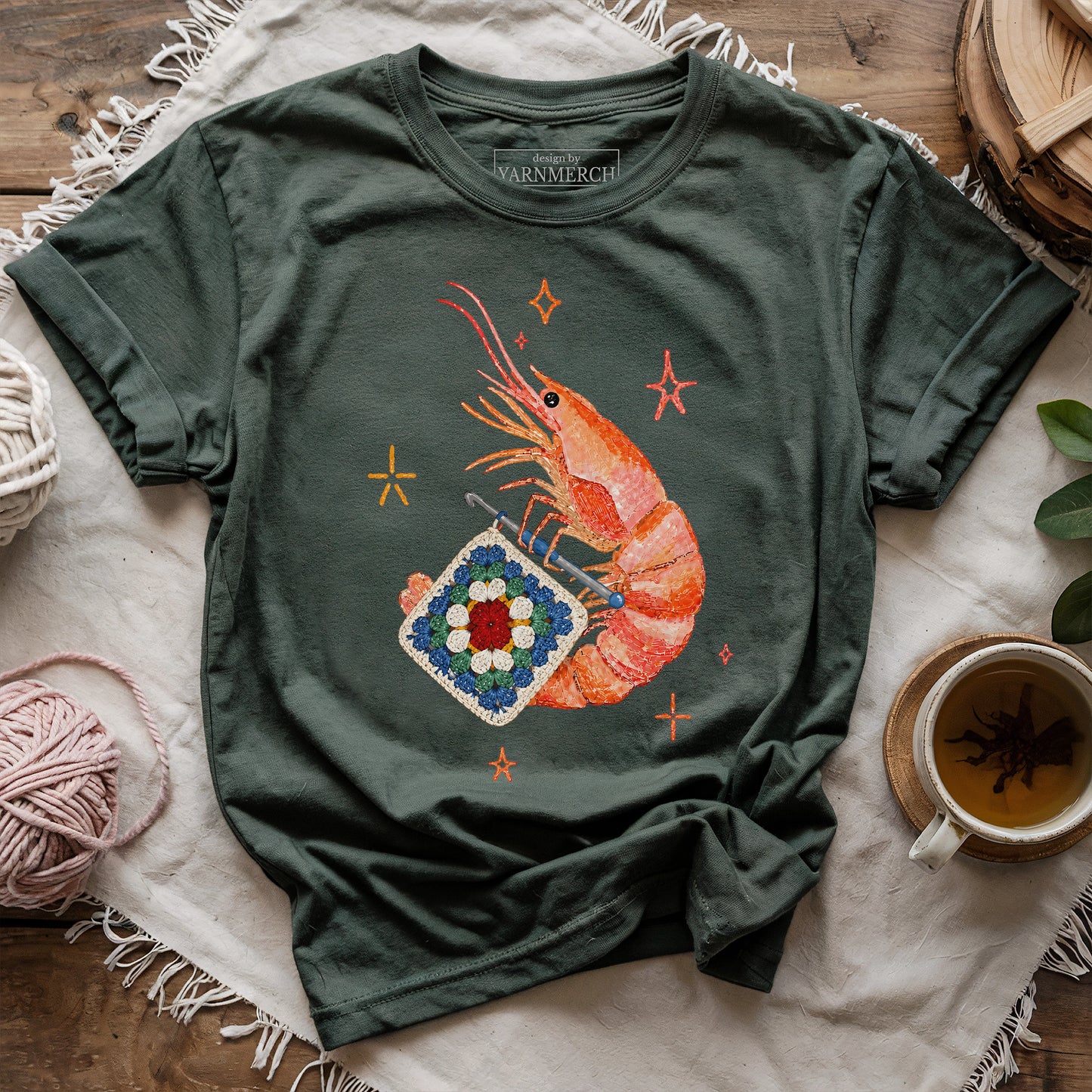 Shrimp Crocheting Mode On T-shirt