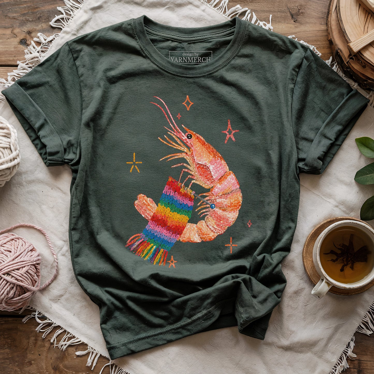 Shrimp Knitting Mode On T-shirt