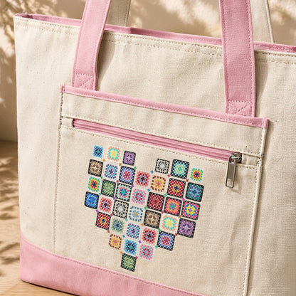 Granny Squares Heart Tote Bag