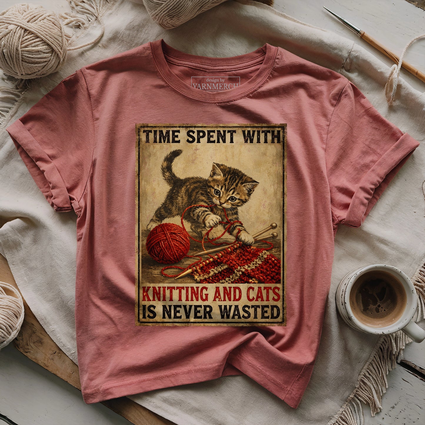 Knitting And Cats Is Never Wasted T-shirt