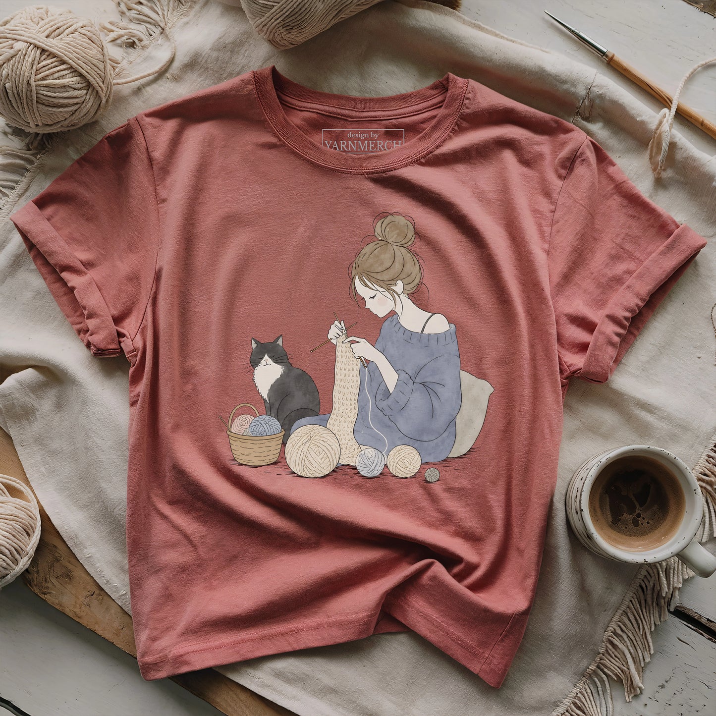 Knitting Lady And Cat T-shirt
