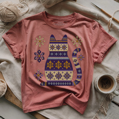 Lavender Knitting Cat T-shirt