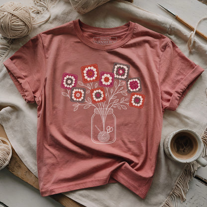 Red Granny Square Flower Jar T-shirt