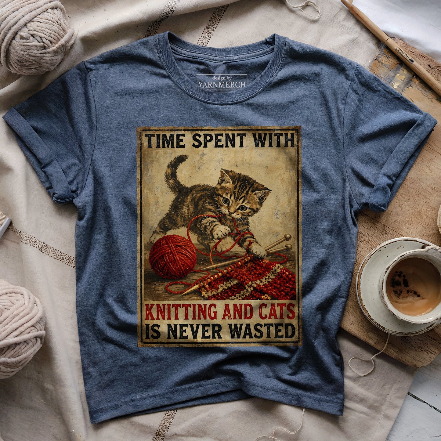 Knitting And Cats Is Never Wasted T-shirt