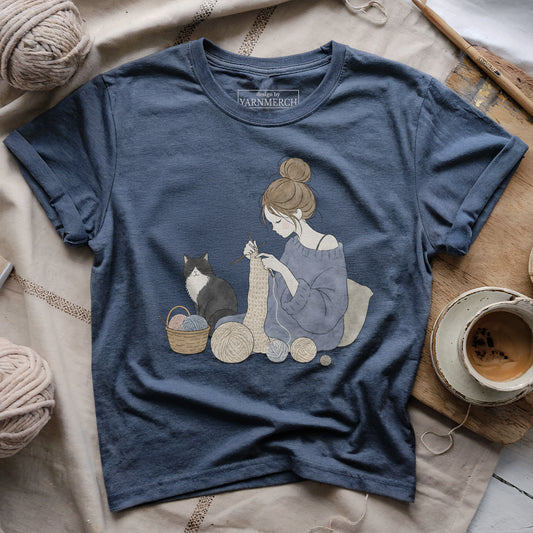 Knitting Lady And Cat T-shirt