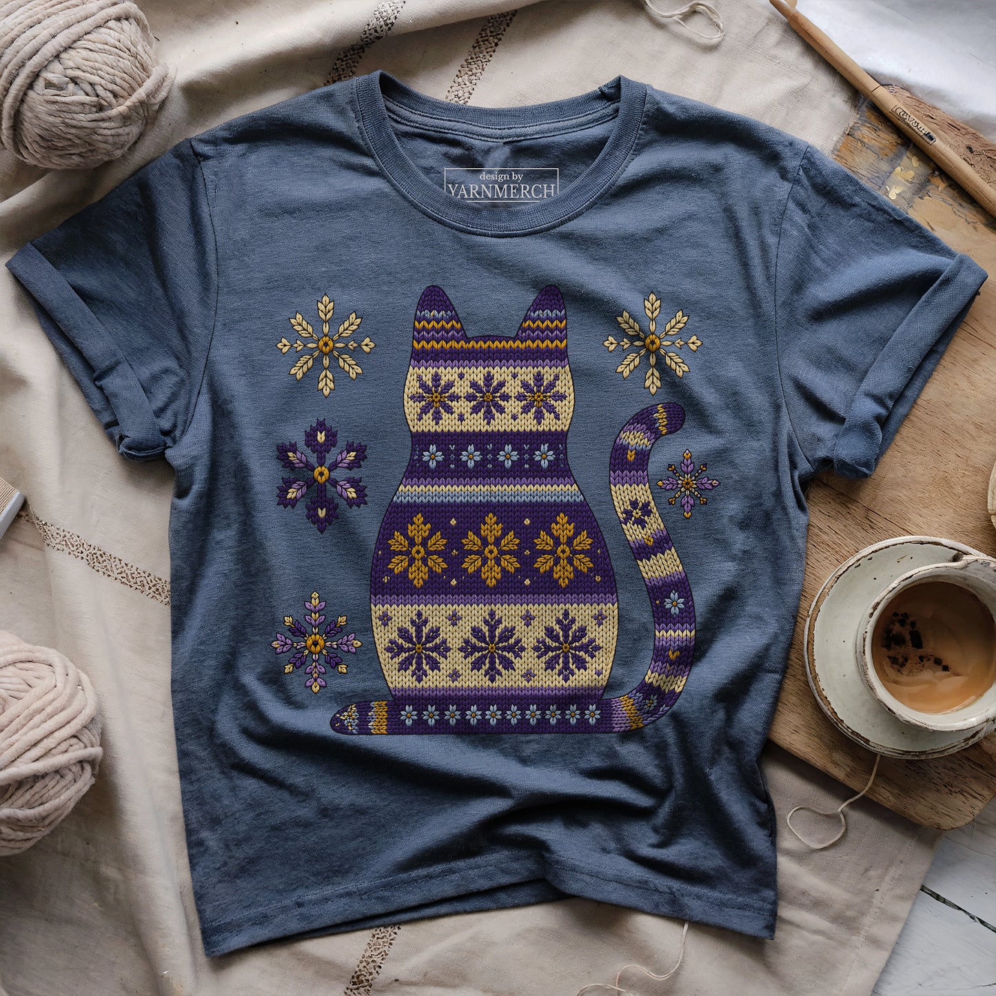 Lavender Knitting Cat T-shirt