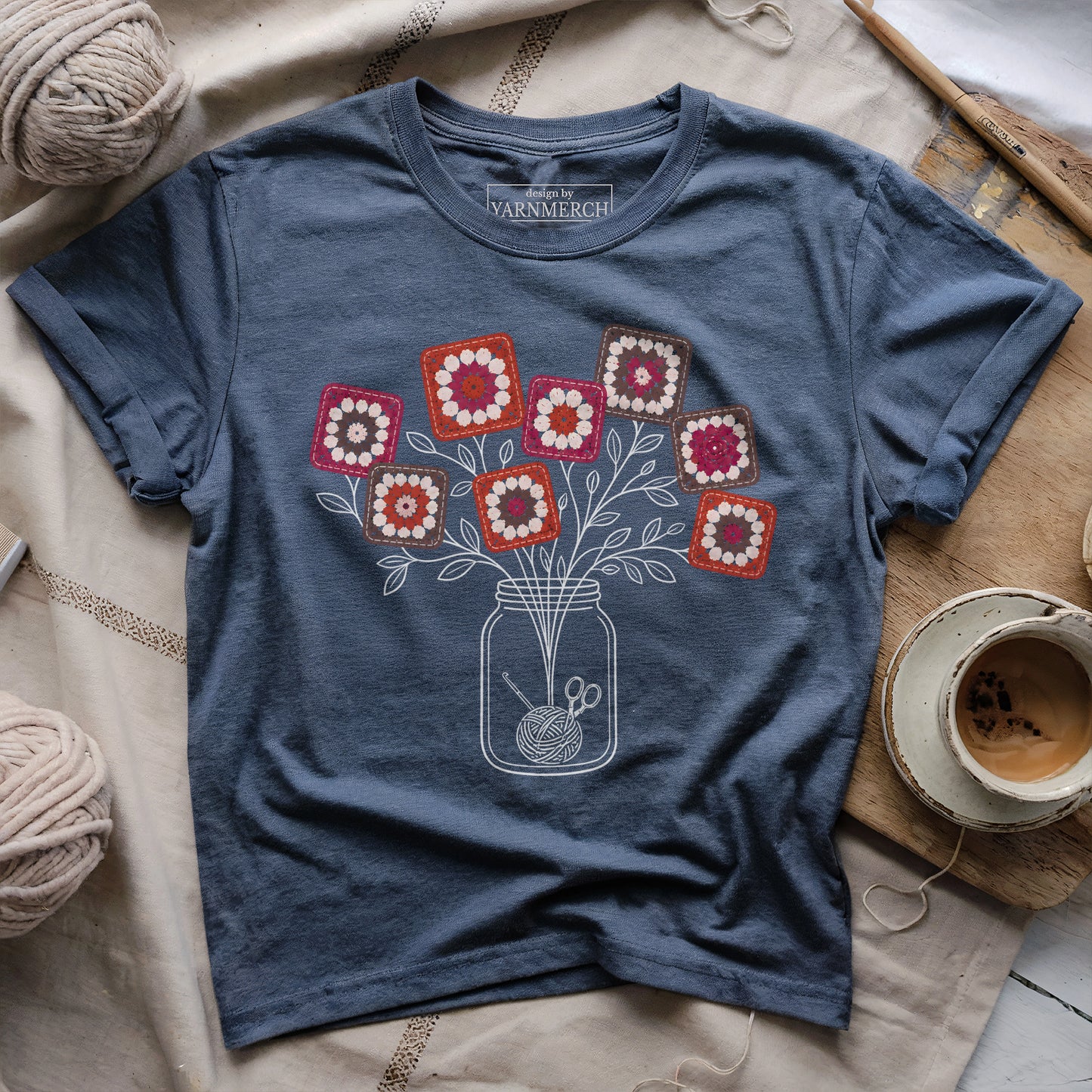 Red Granny Square Flower Jar T-shirt