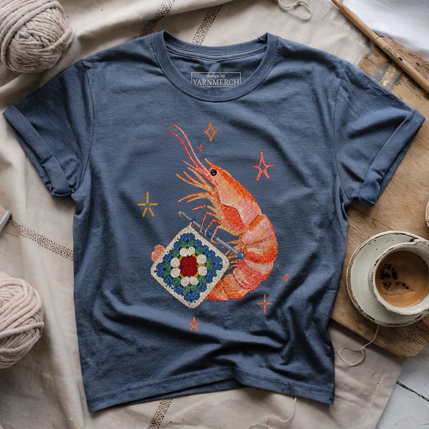Shrimp Crocheting Mode On T-shirt