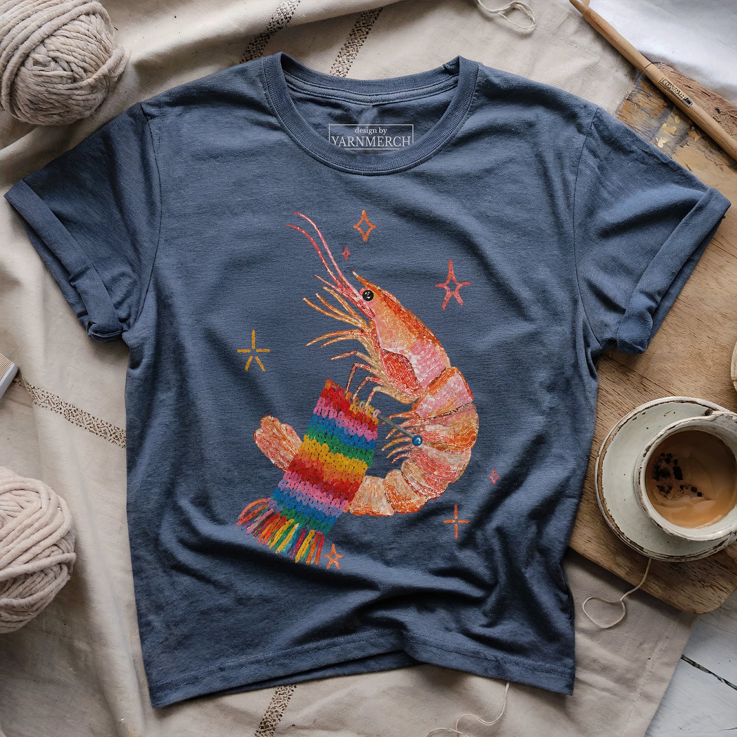 Shrimp Knitting Mode On T-shirt