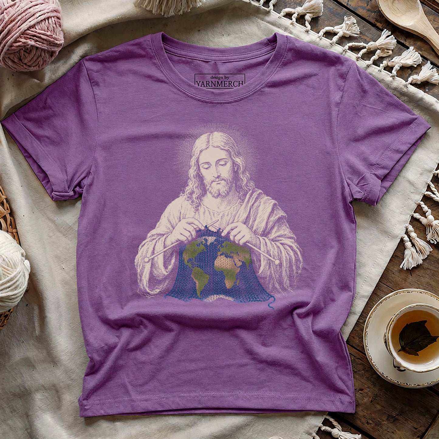 Jesus Knitting Earth T-shirt