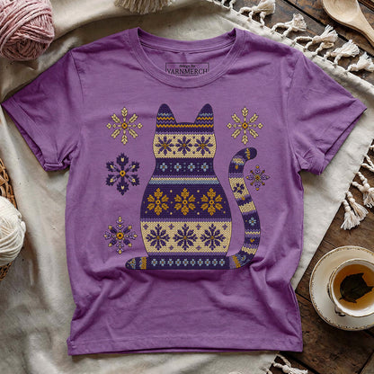 Lavender Knitting Cat T-shirt