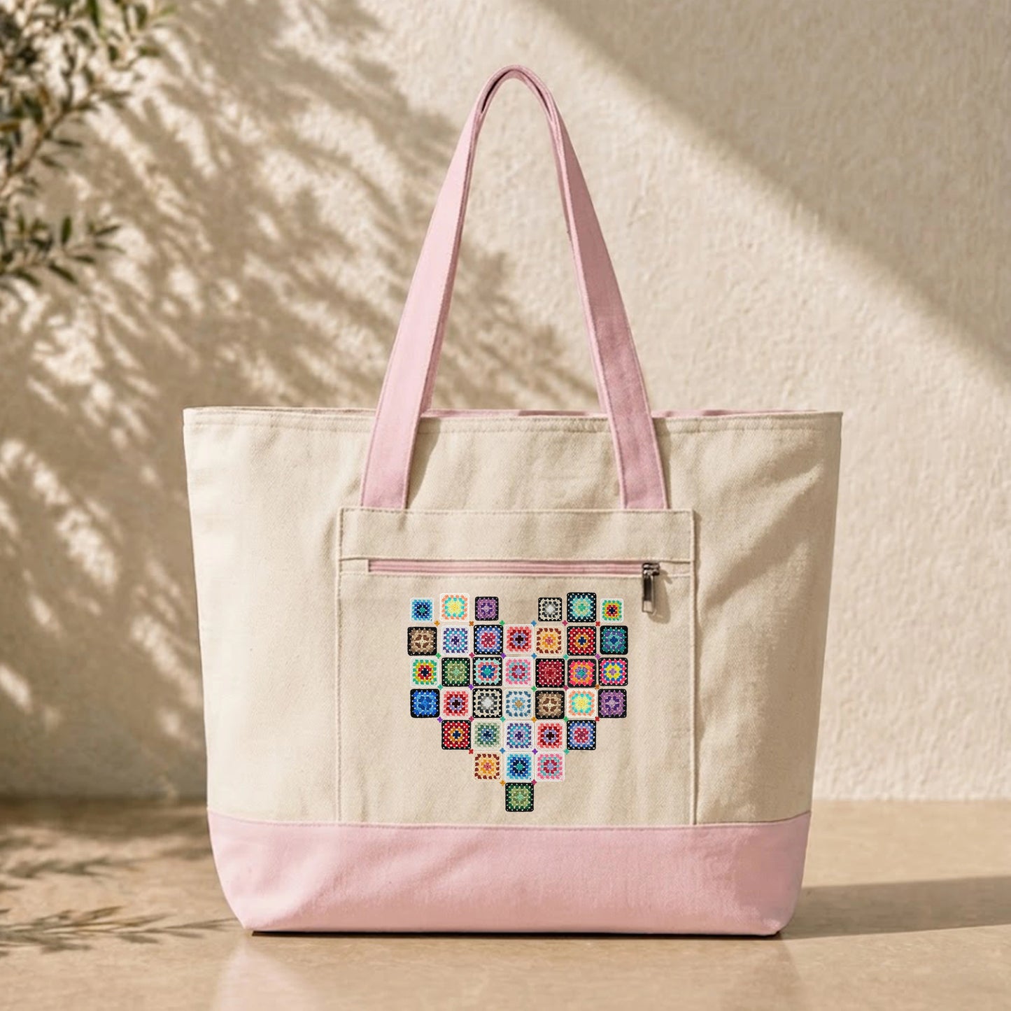 Granny Squares Heart Tote Bag