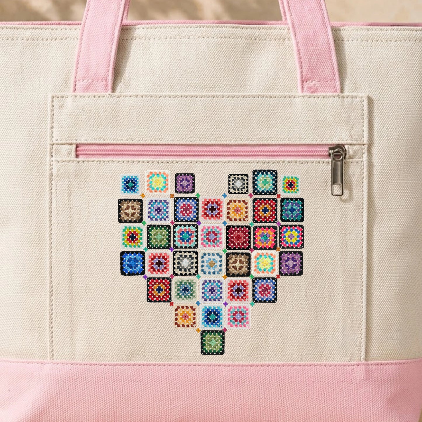 Granny Squares Heart Tote Bag