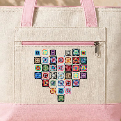 Granny Squares Heart Tote Bag