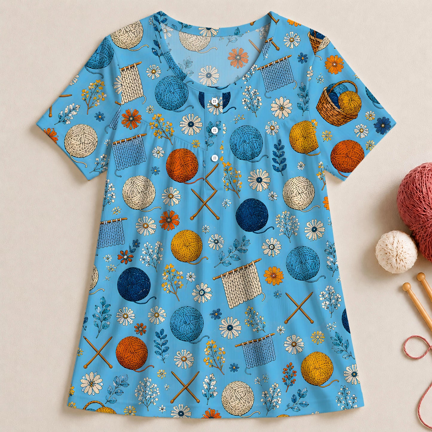 Blue Yarn Pattern Blouse