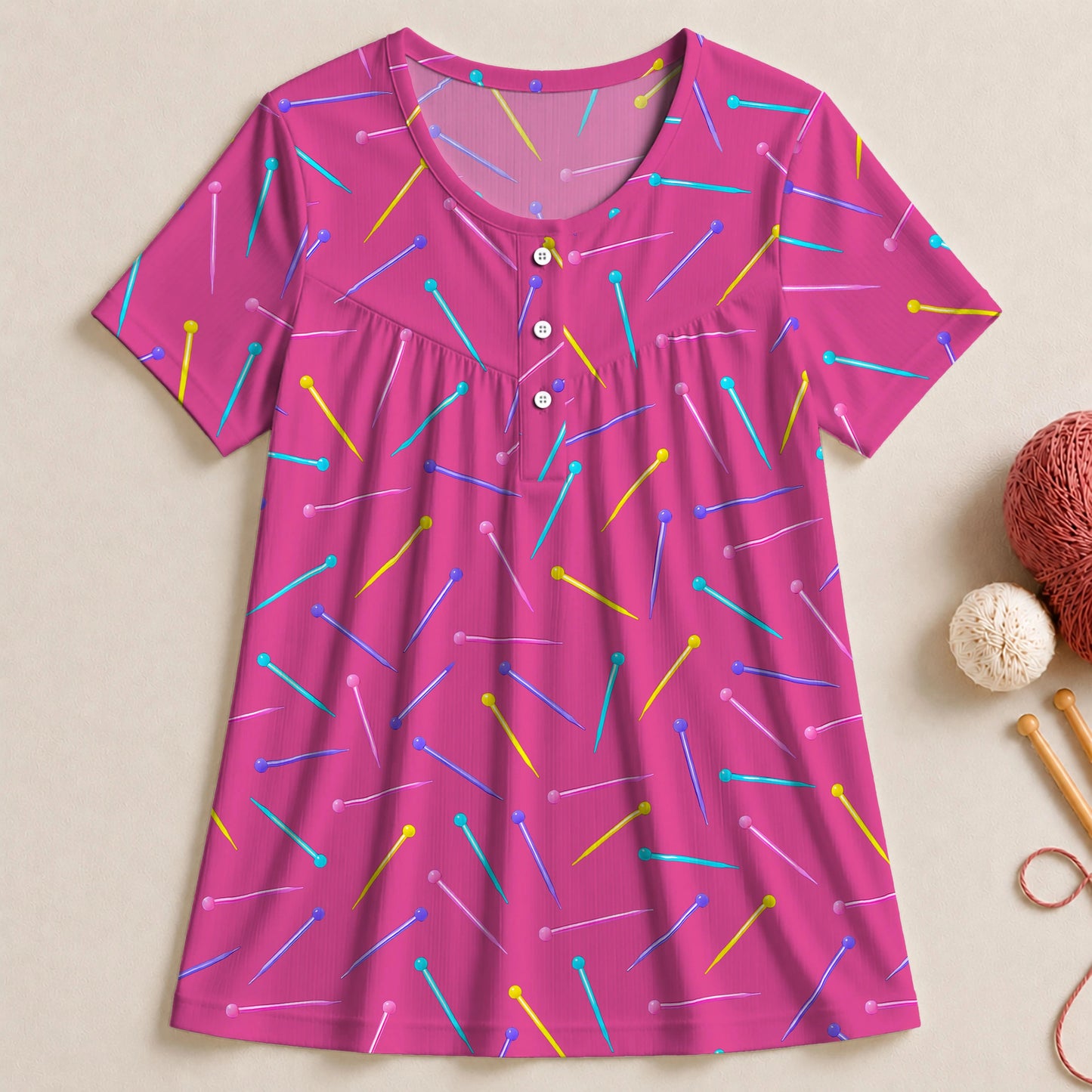 Colorful Knitting Needles Blouse