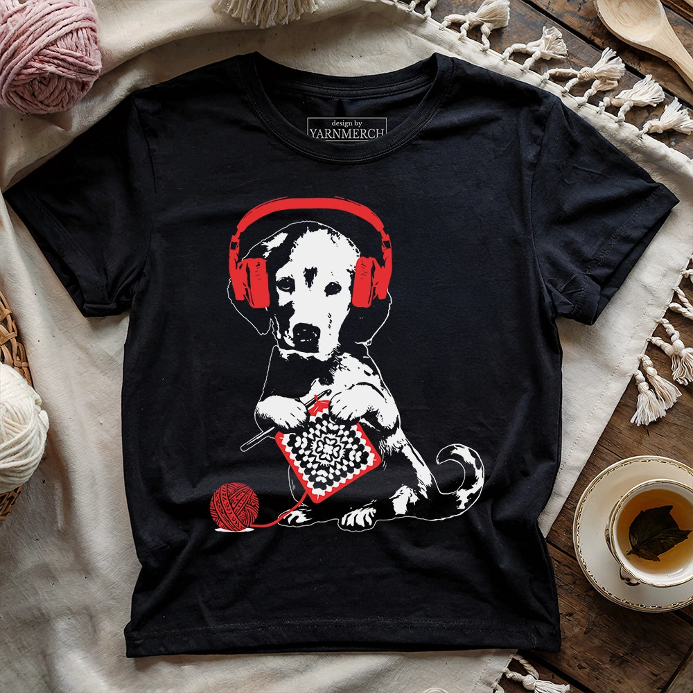 Music x Crocheting Dog T-shirt