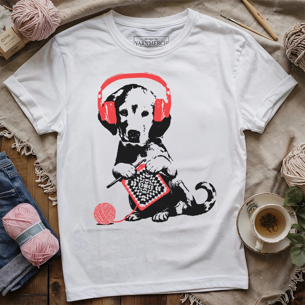 Music x Crocheting Dog T-shirt