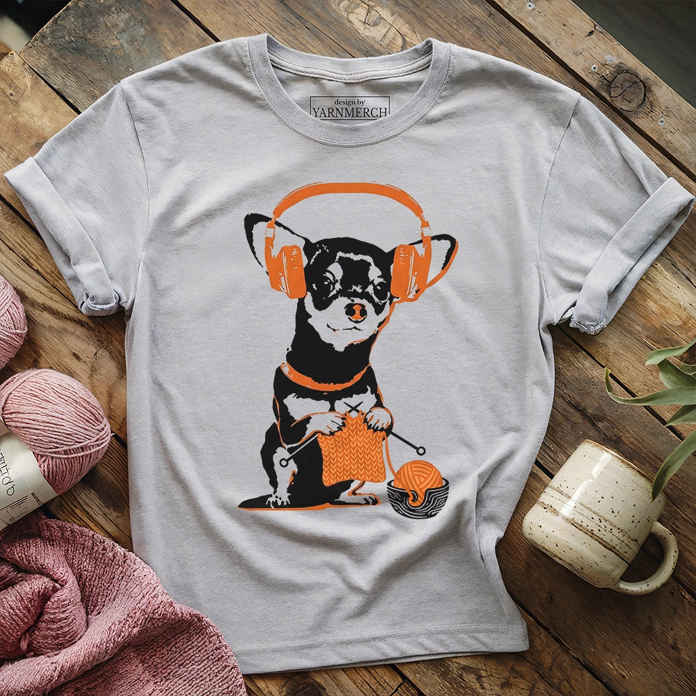 Knitting Headphone Dog T-shirt