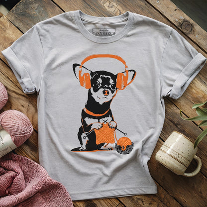 Knitting Headphone Dog T-shirt