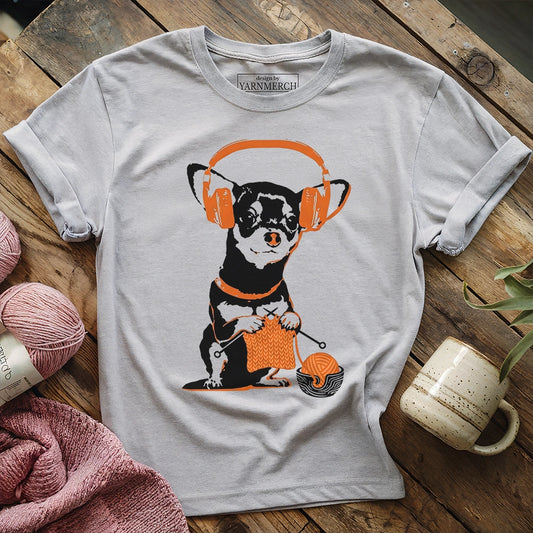 Knitting Headphone Dog T-shirt