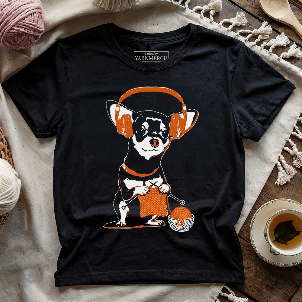 Knitting Headphone Dog T-shirt