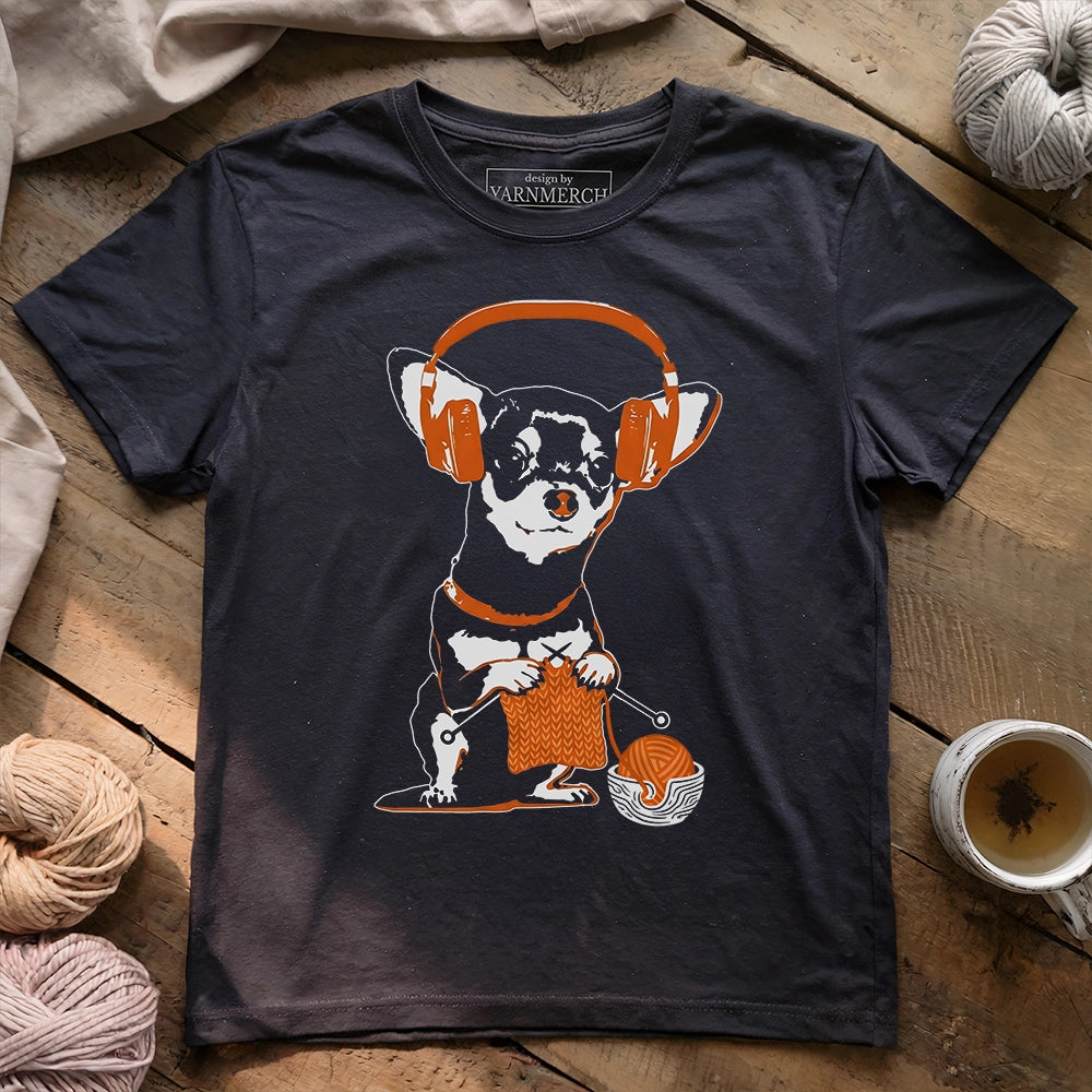 Knitting Headphone Dog T-shirt
