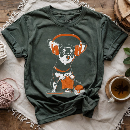 Knitting Headphone Dog T-shirt