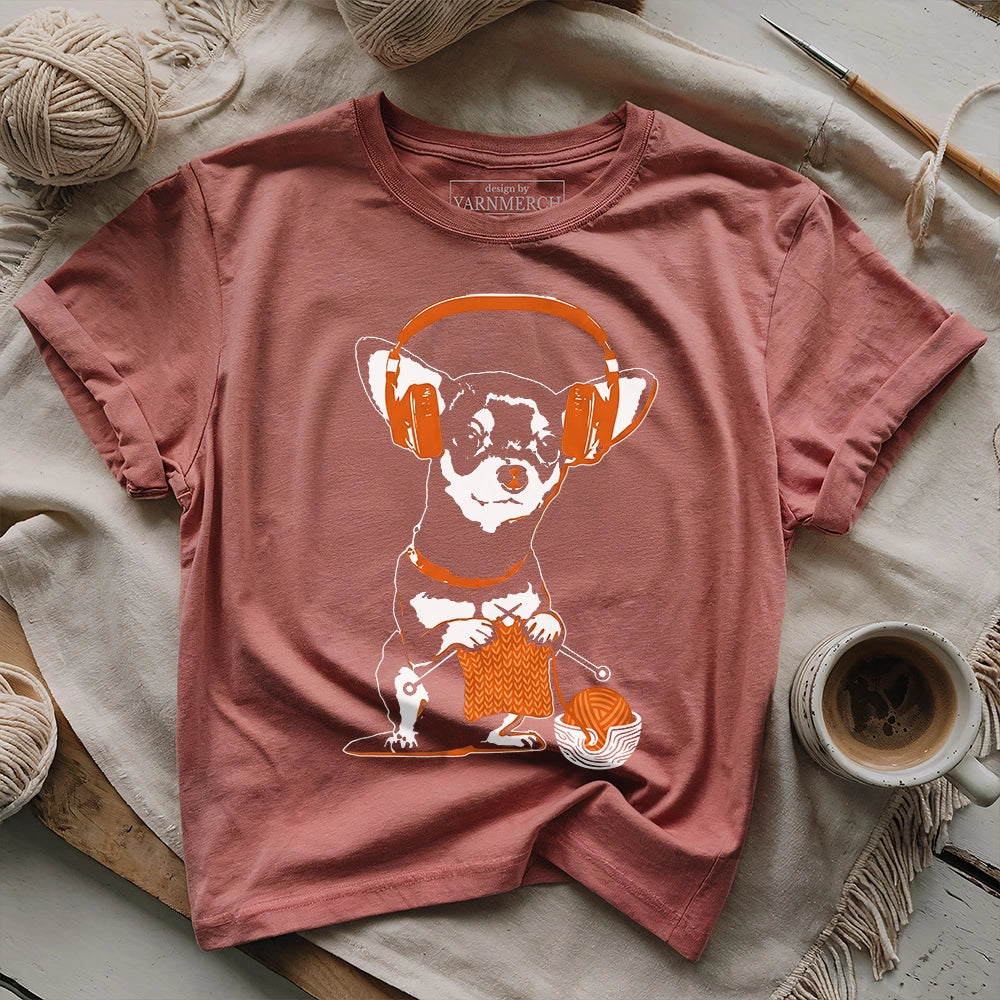 Knitting Headphone Dog T-shirt