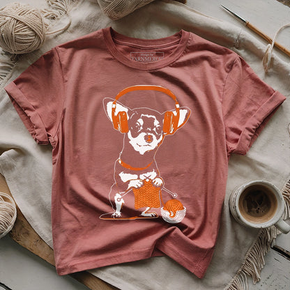 Knitting Headphone Dog T-shirt