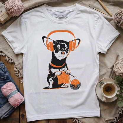 Knitting Headphone Dog T-shirt