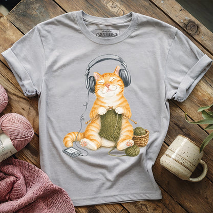 Knitting Headphone Cat T-shirt